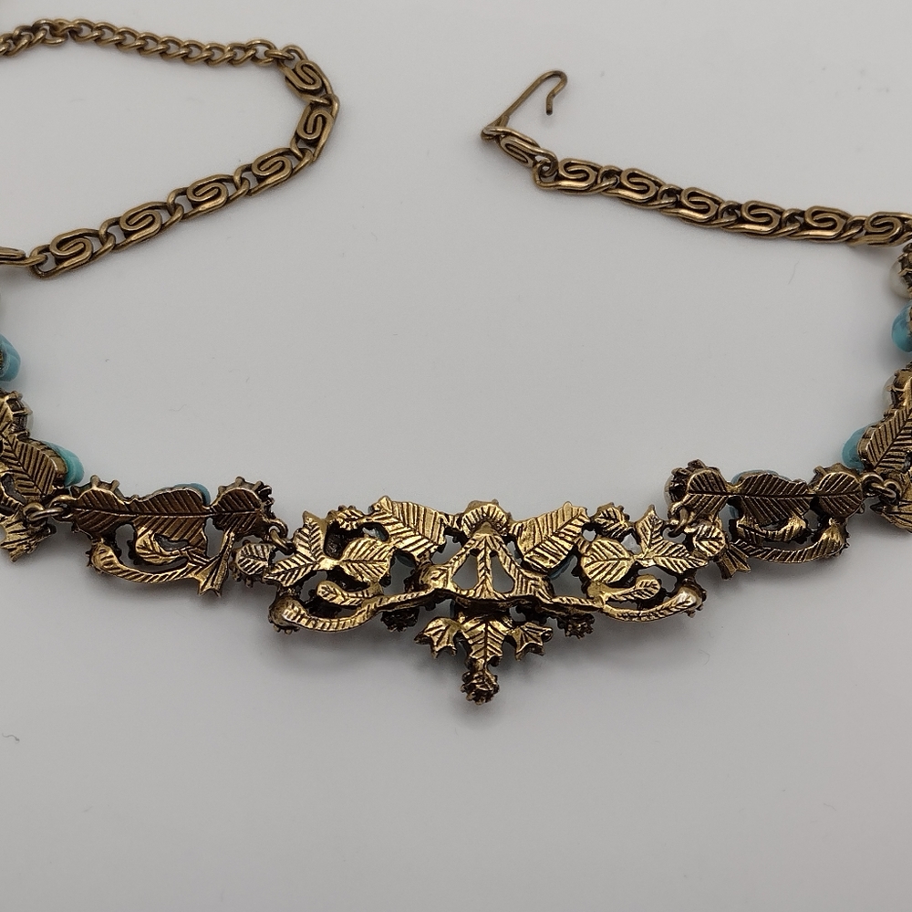 RARE Vintage 1950s Gold Plated Necklace, Bracelet & Clip Earring Set - Florenza - Picture 10 of 16